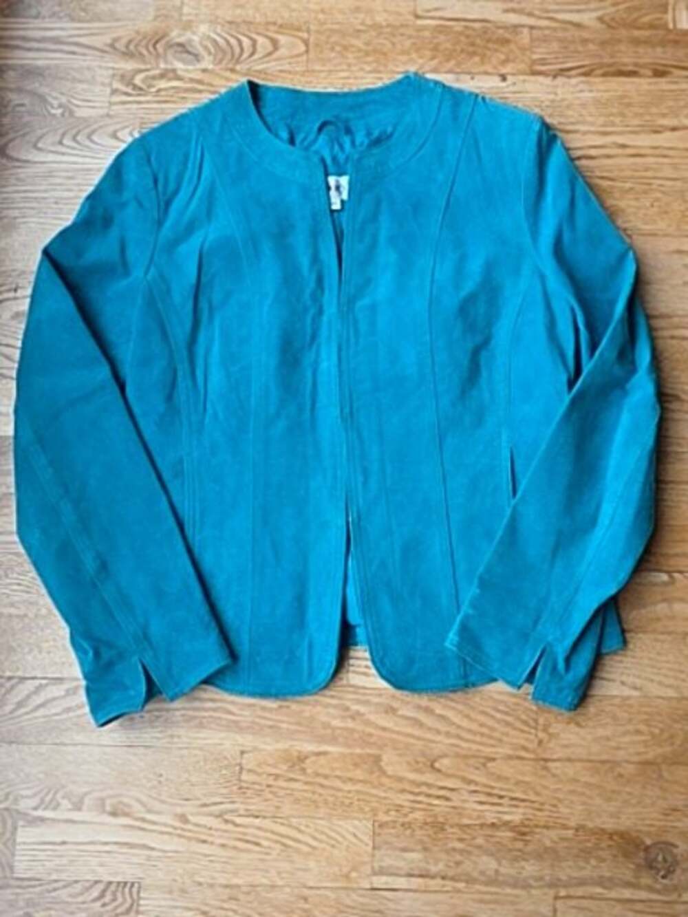 (S) Cleos Teal Suede Jacket 90s Y2K Office Night Out Classic Bright Academia